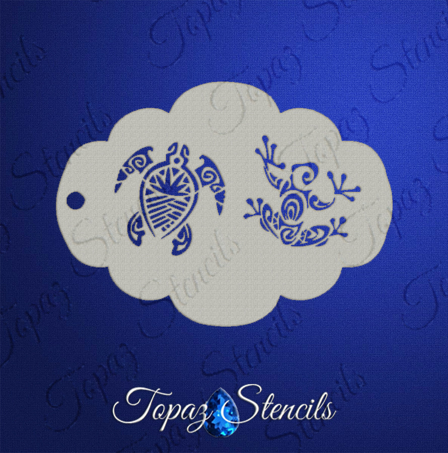 Tribal Turtle and Frog stencil
