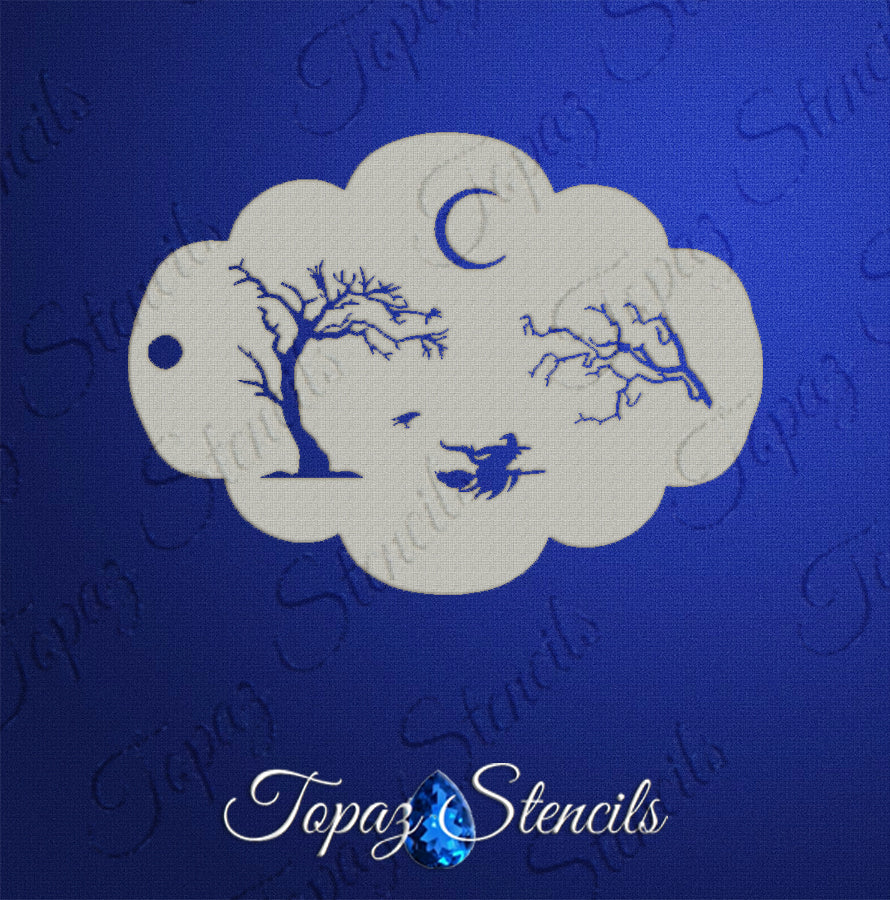Scary Trees and Witch stencil