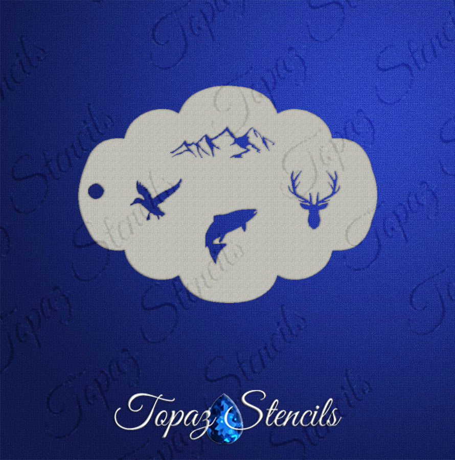 Hunting Fishing and Mountains stencil