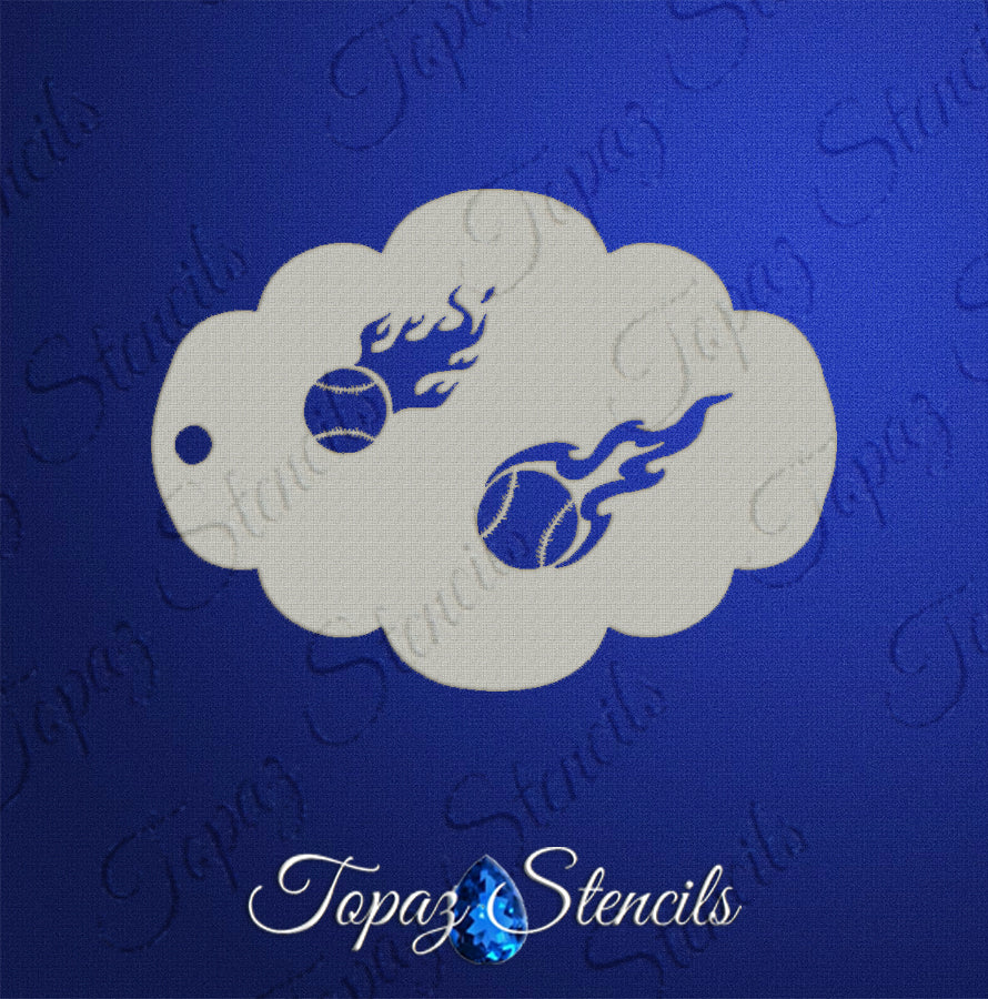 Flaming Baseballs/Softballs stencil