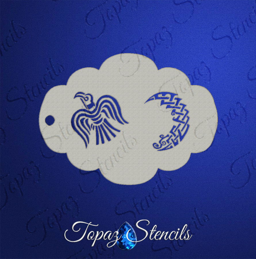 Viking Raven and Crescent Knot stencil