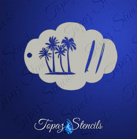 Palm Trees and Surfboard Stencil