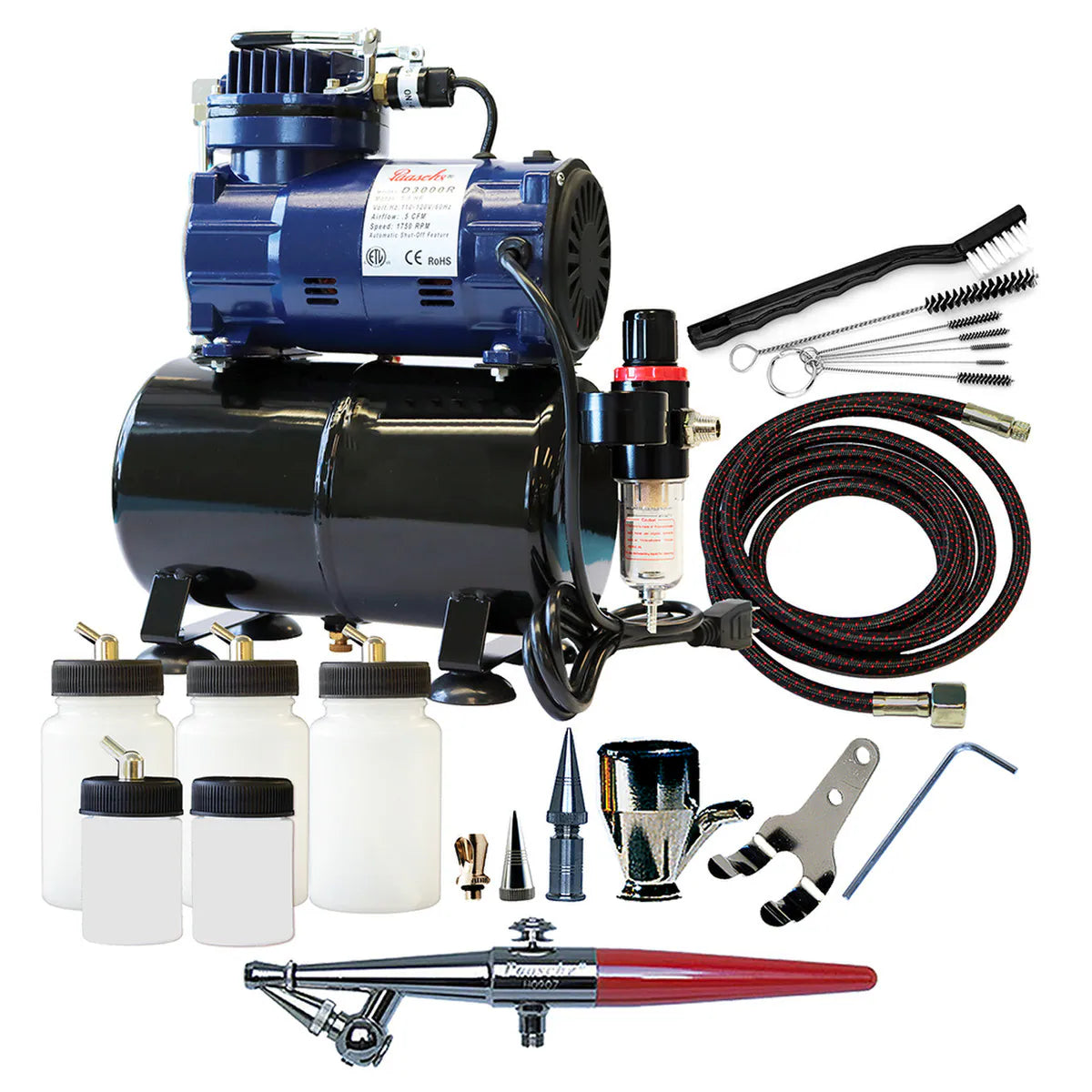 H-300R H-3AS, D3000R compressor, (3) Extra 3 ounce bottles and AC-7 cleaning kit